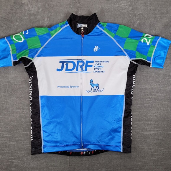 Hincapie JDRF Ride 2014 Cycling Jersey Mens‎ XL Blue Green Novo Nordisk Full Zip